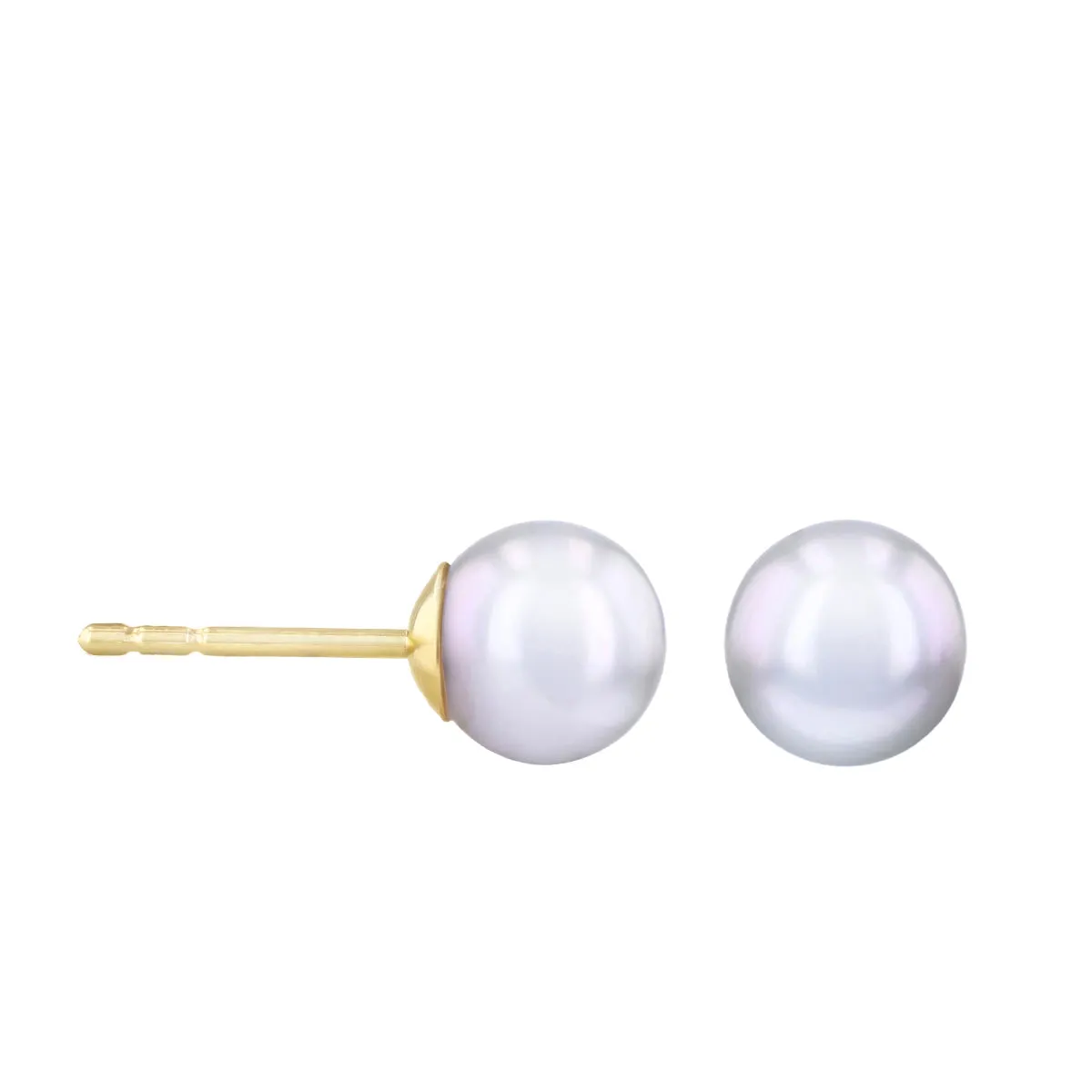 6-6.5mm Round Grey Cultured River Pearl Stud Earrings | 9K Yellow Gold