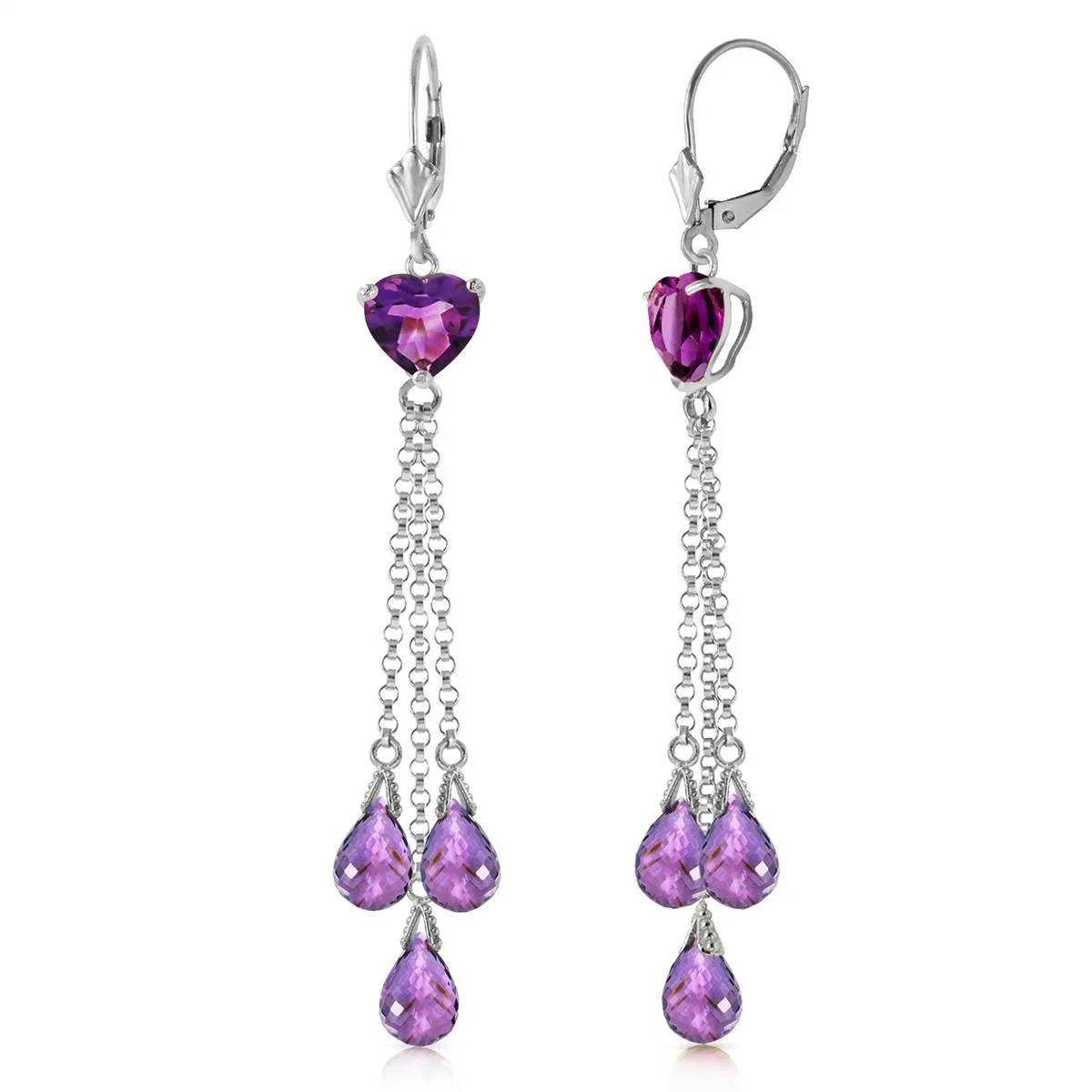 9.5 Carat 14K Solid White Gold Chandelier Earrings Briolette Amethyst