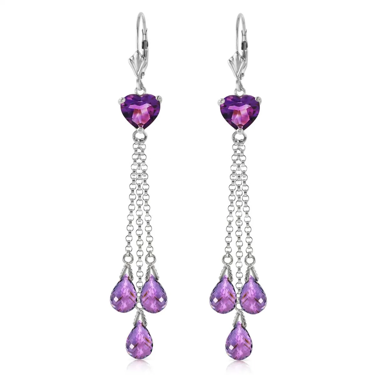 9.5 Carat 14K Solid White Gold Chandelier Earrings Briolette Amethyst