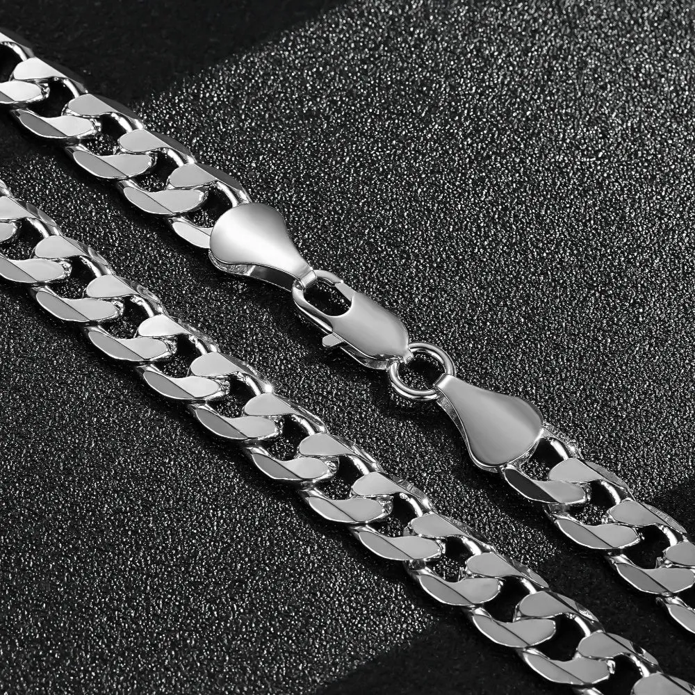 9mm Silver Cuban Curb Chain Necklace 24 Inches