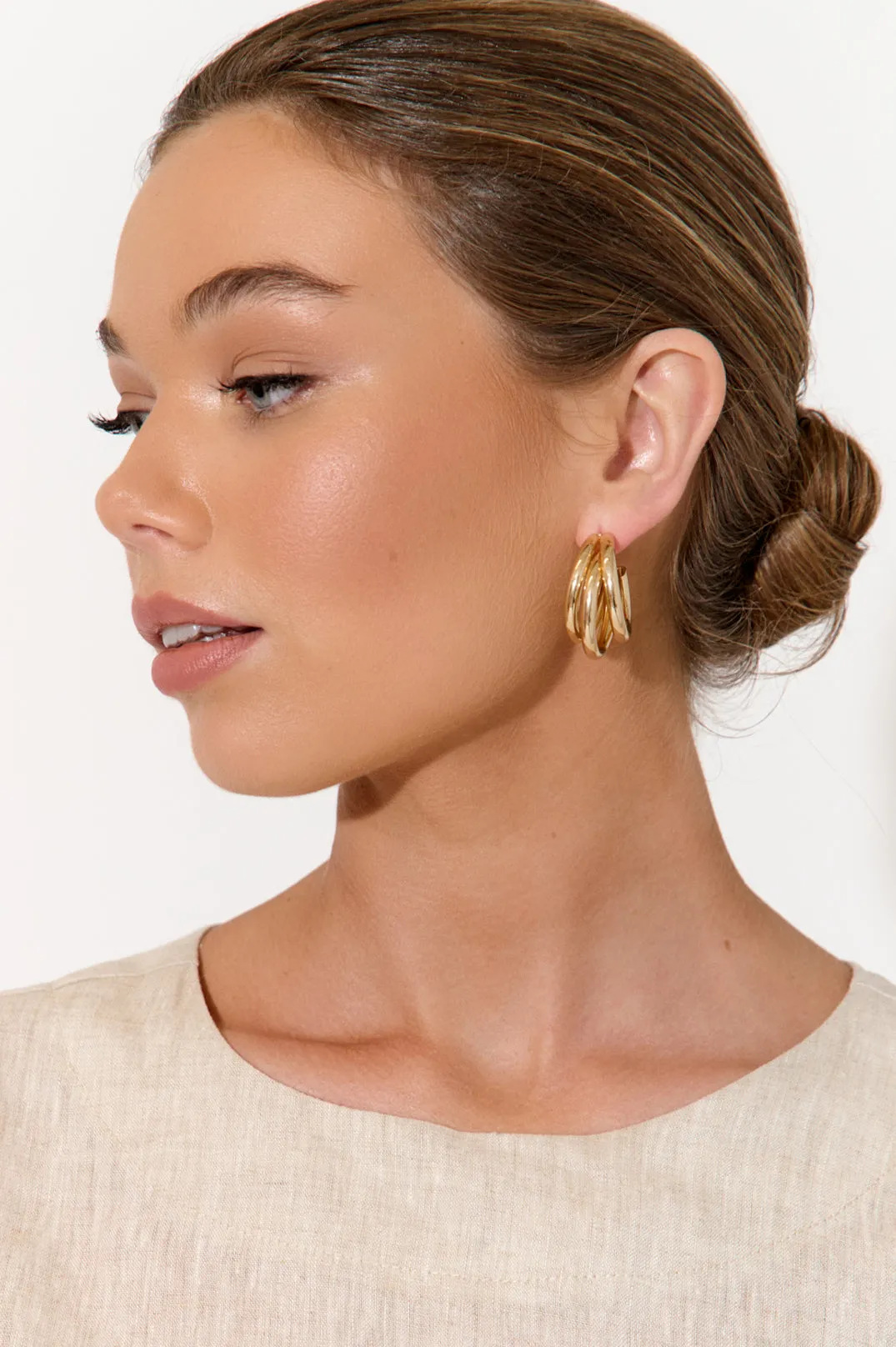 Adorne Jewellery Crossover Metal Hoops - Gold