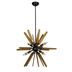 Aeyee Wood Sputnik Chandelier, Rustic 6 Lights Starburst Chandelier, Farmhouse Hanging Light Fixture for Living Room Dining Room