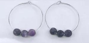 Amethyst 3-Stone Silver Hoops