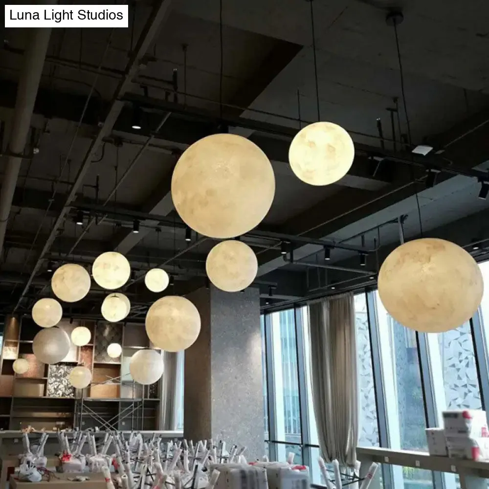 Artistic Moon Restaurant LED Suspension Lamp - White Metal Hanging Ceiling Light