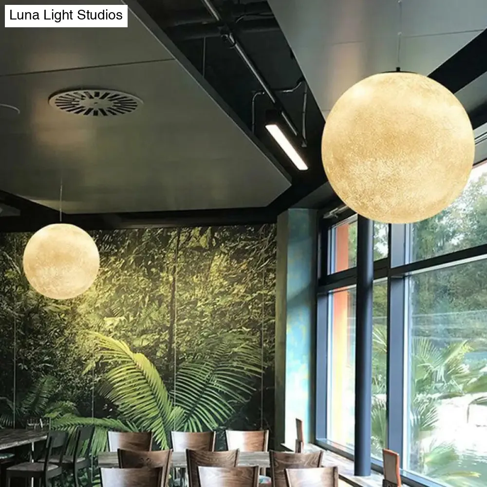 Artistic Moon Restaurant LED Suspension Lamp - White Metal Hanging Ceiling Light