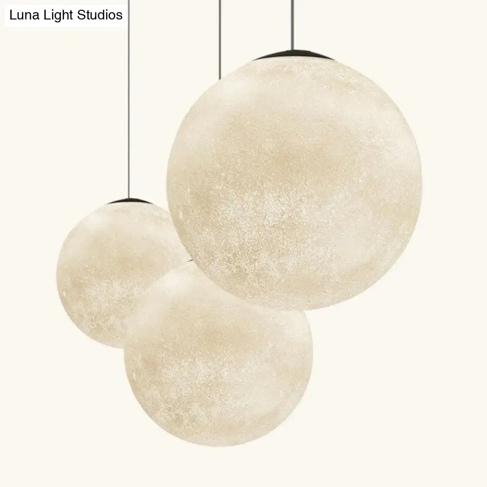 Artistic Moon Restaurant LED Suspension Lamp - White Metal Hanging Ceiling Light