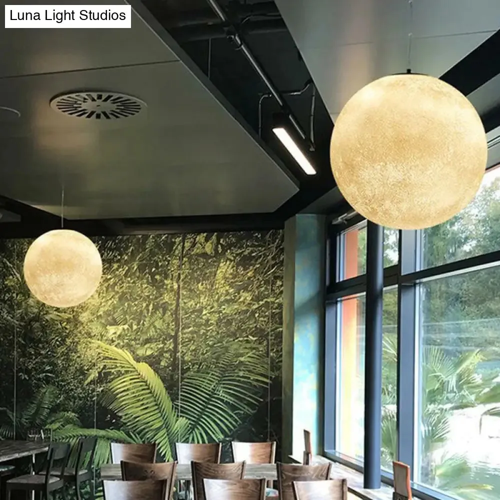 Artistic Moon Restaurant LED Suspension Lamp - White Metal Hanging Ceiling Light