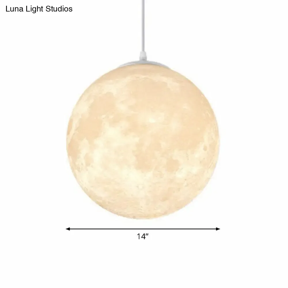 Artistic Moon Restaurant LED Suspension Lamp - White Metal Hanging Ceiling Light