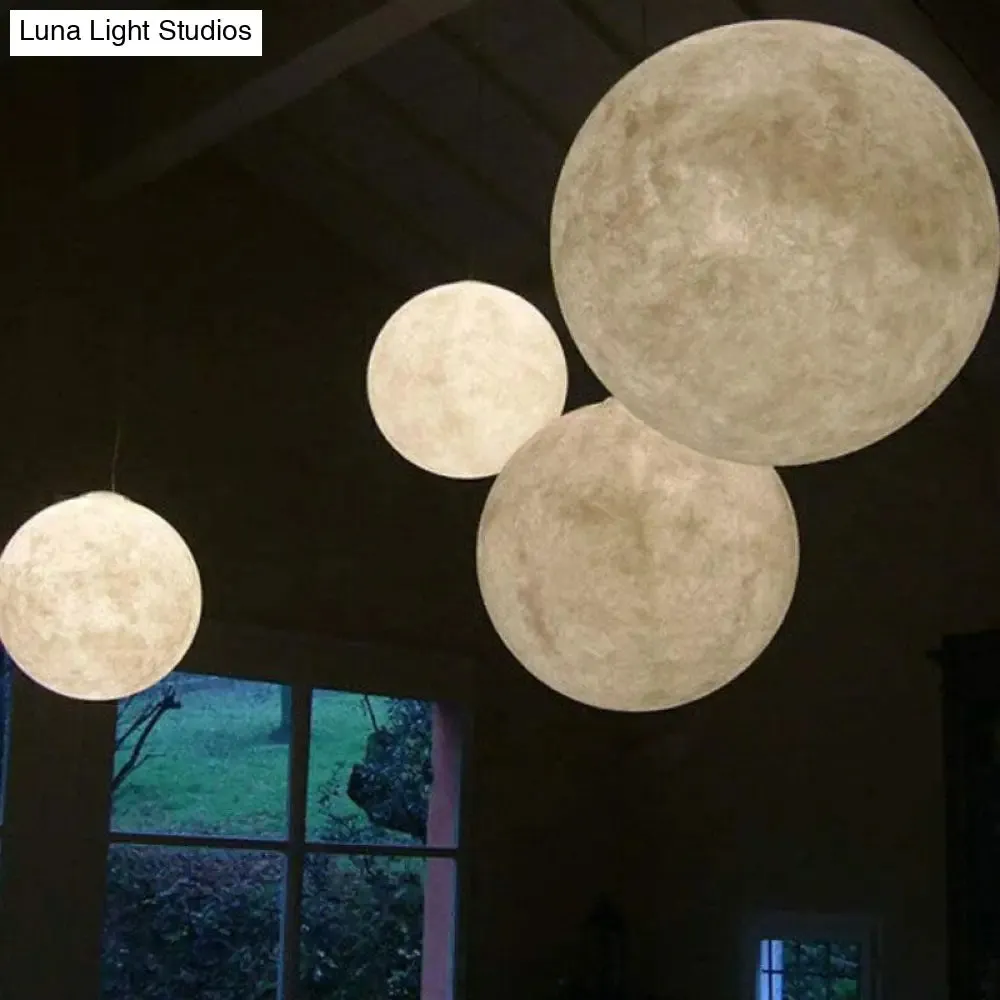 Artistic Moon Restaurant LED Suspension Lamp - White Metal Hanging Ceiling Light