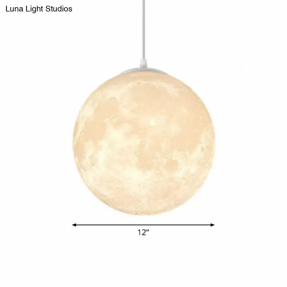 Artistic Moon Restaurant LED Suspension Lamp - White Metal Hanging Ceiling Light