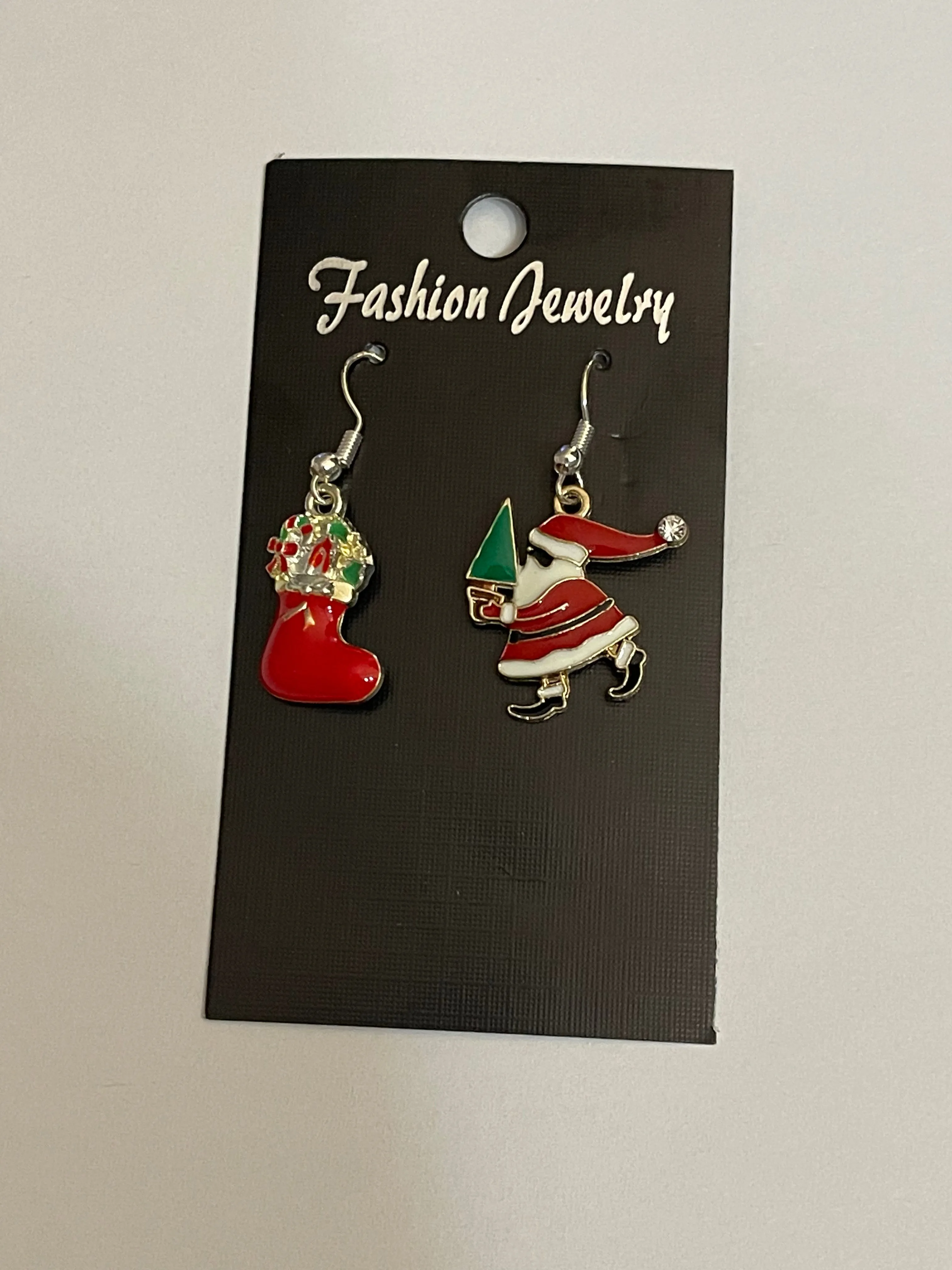 Asymmetrical Santa and stocking earrings