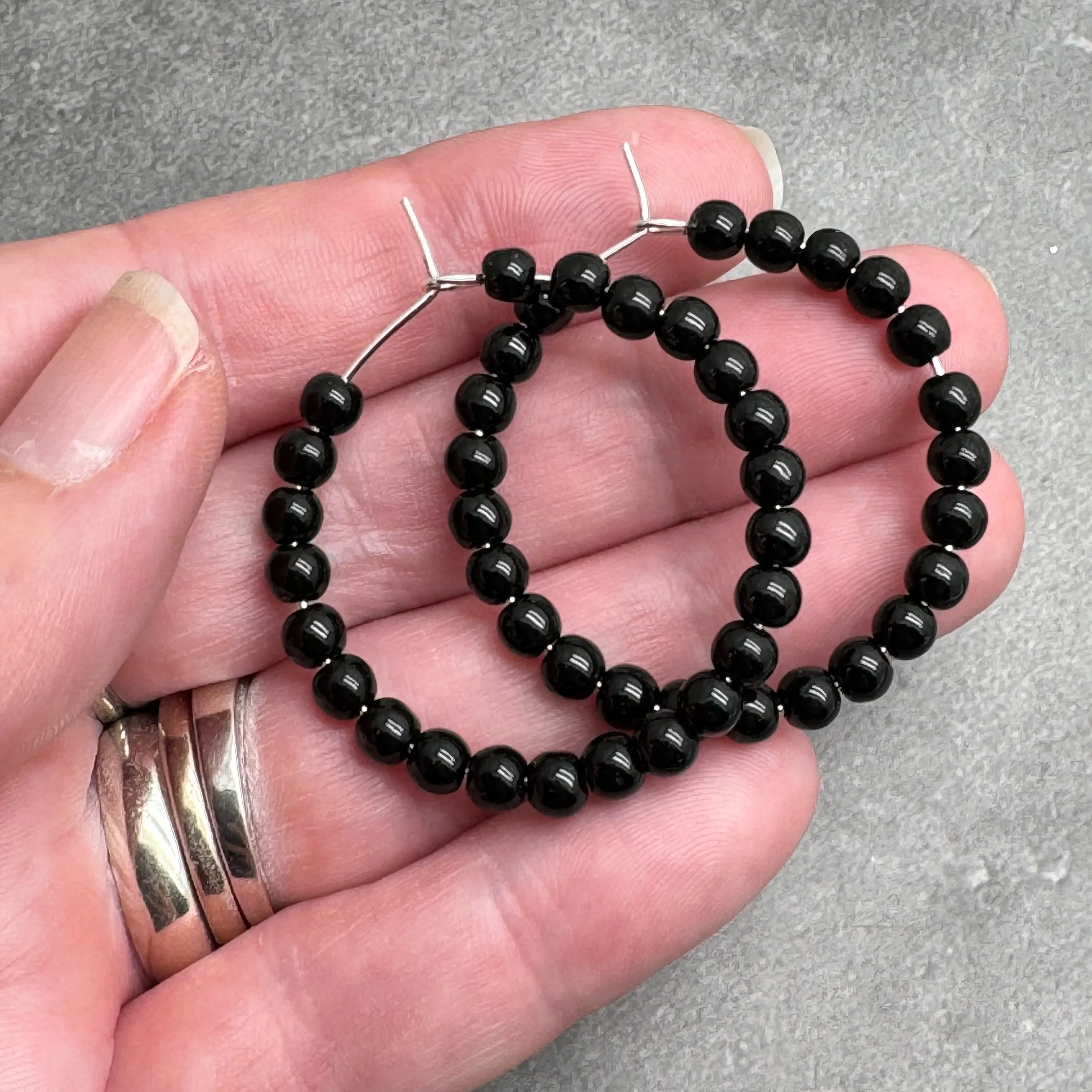 Black Glass Bead Hoops 35mm Minimalist Design