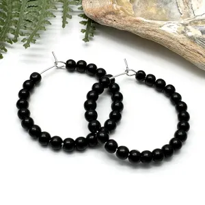 Black Glass Bead Hoops 35mm Minimalist Design