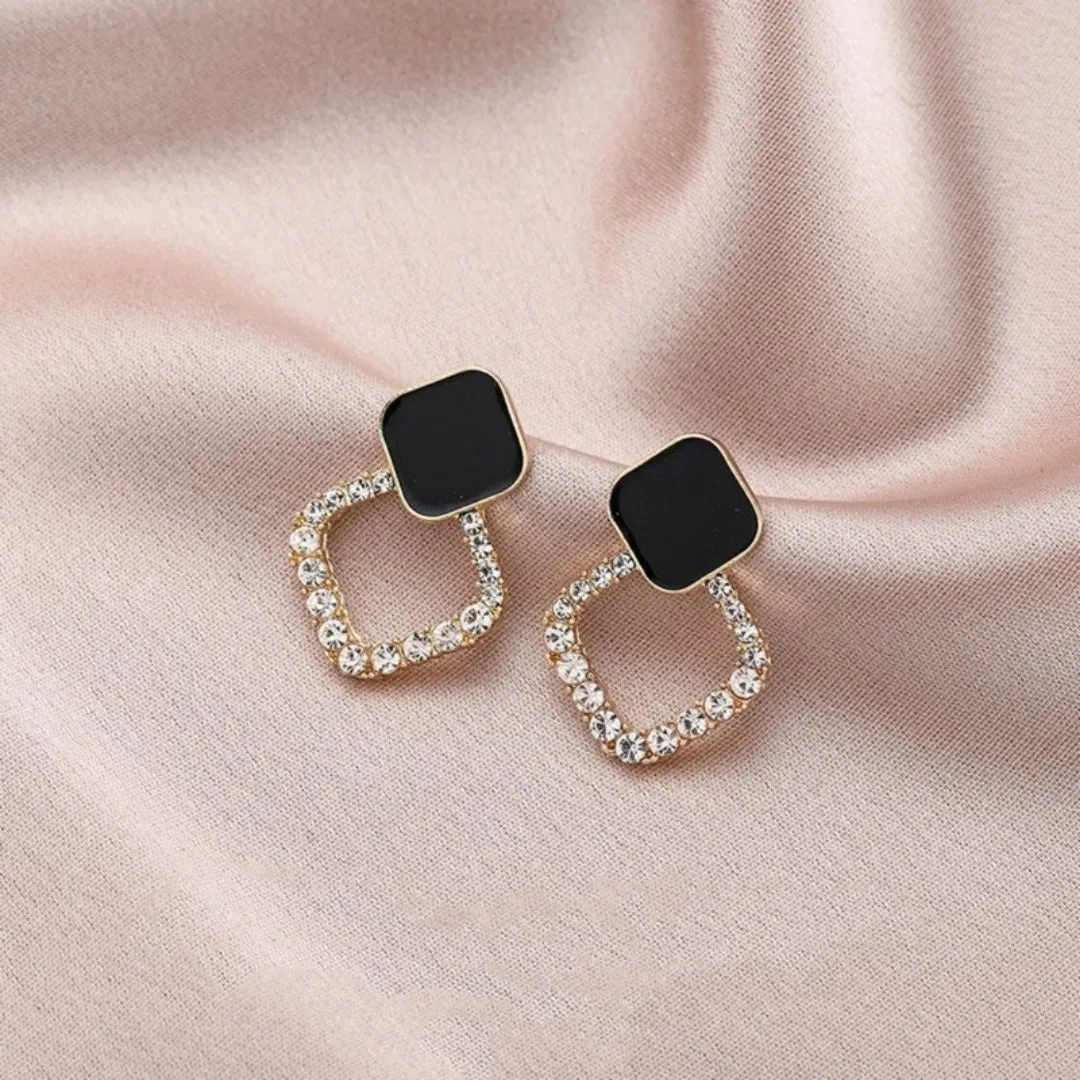 Black Square Shiny Zircon Earring