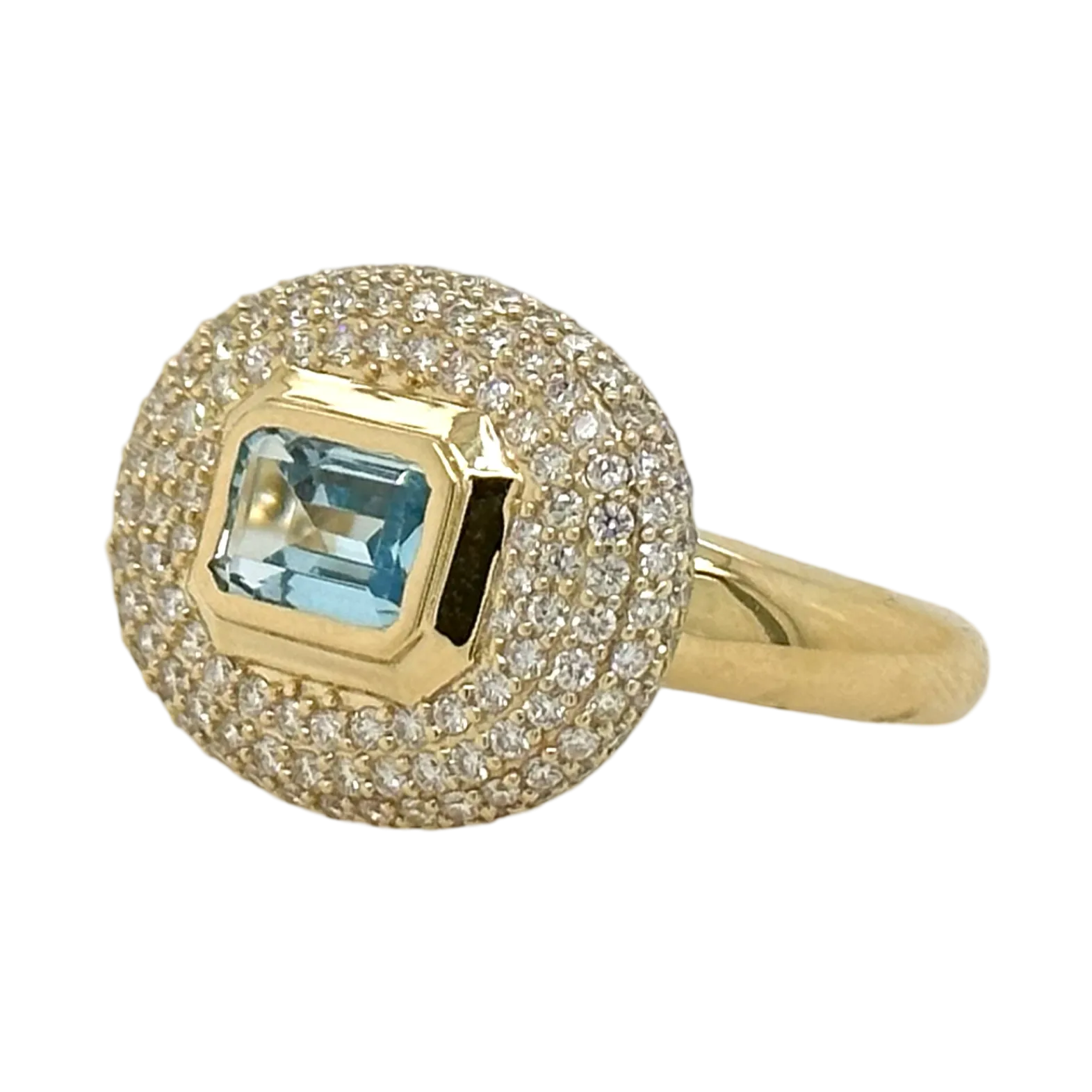 BLUE TOPAZ & PAVE DIAMOND RING