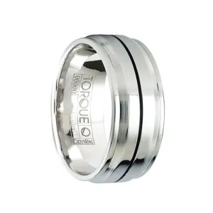 BROCK Cobalt Polished Wedding Band with Black Linear Raised Center Design by Crown Ring - 9mm