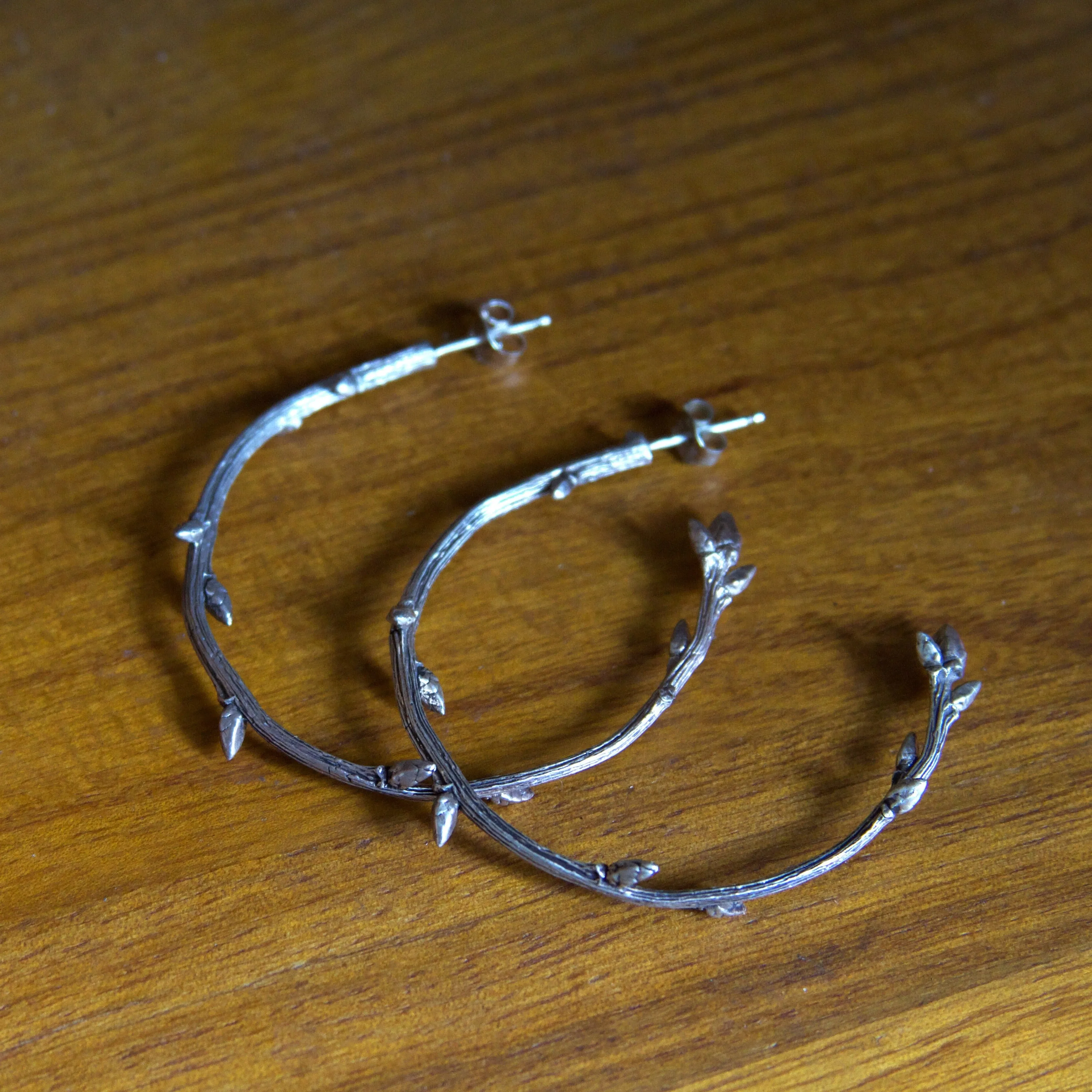 Budding Branch Sterling Silver Hoop Earrings