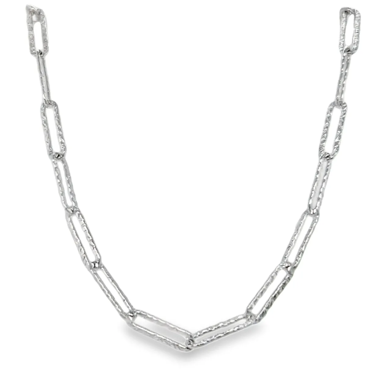 CA187 Paperclip Link Hammered Chain Necklace 3.5mm