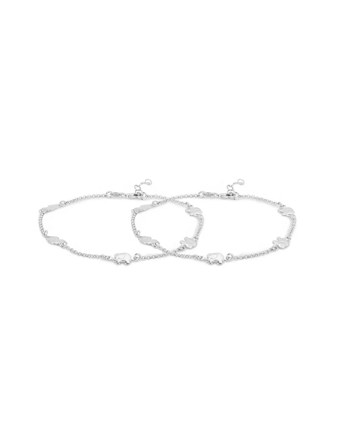 Carlton London 925 Sterling Silver Rhodium Plated Silver Toned Elephant Shape Set Of 2  Anklets For Women