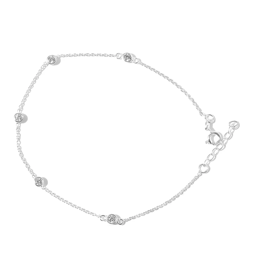 Carlton London 925 Sterling Silver Rhodium Plated Silver Toned Set Of 2  Anklets For Women