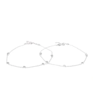 Carlton London 925 Sterling Silver Rhodium Plated Silver Toned Set Of 2  Anklets For Women