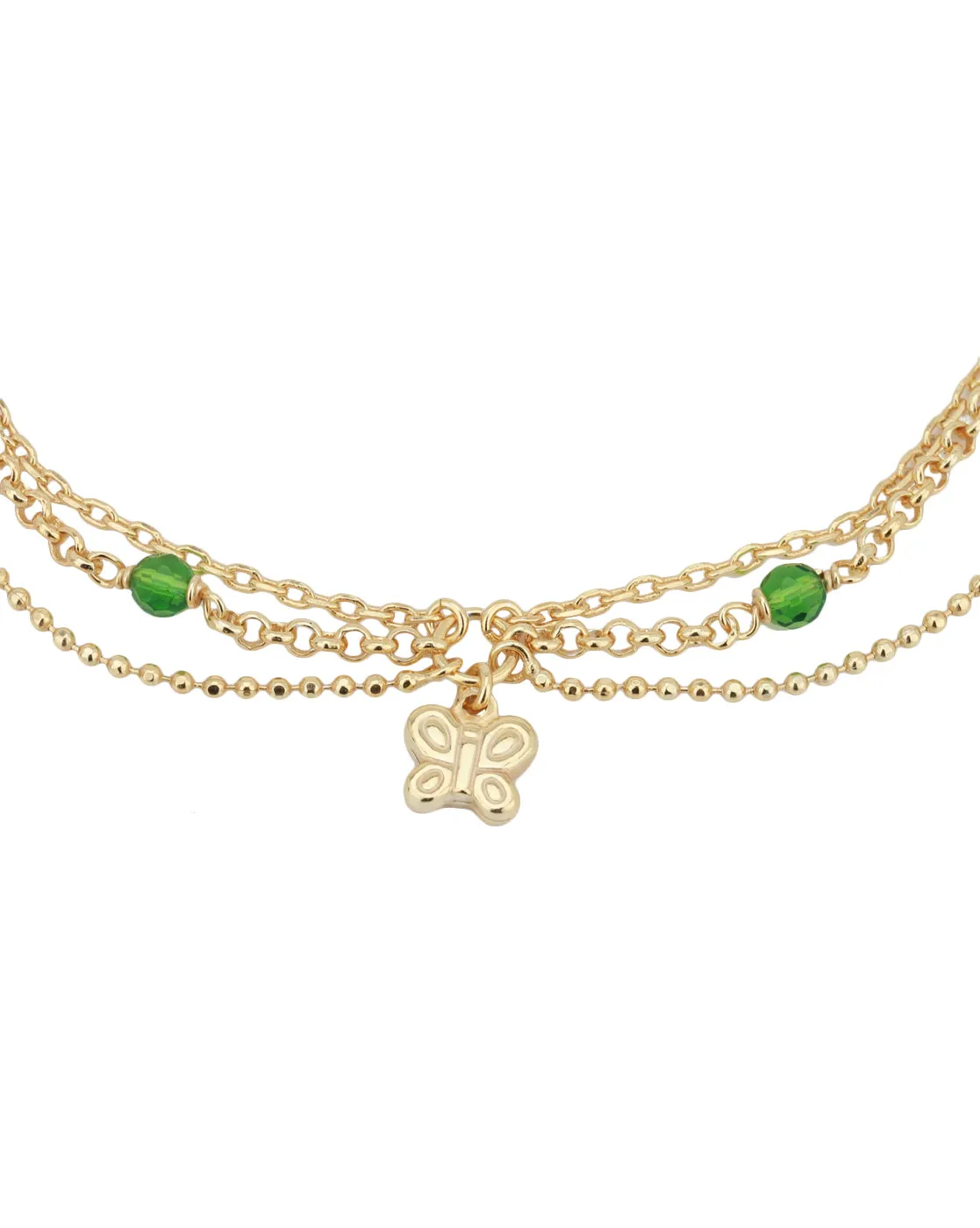 Carlton London -Set Of 2 Gold-Plated Green Beaded Butterfly Shape Layered Anklets For Women