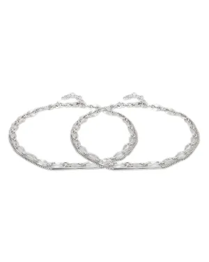 Carlton London -Set Of 2 Rhodium-Plated Silver Toned Layered Anklets For Women