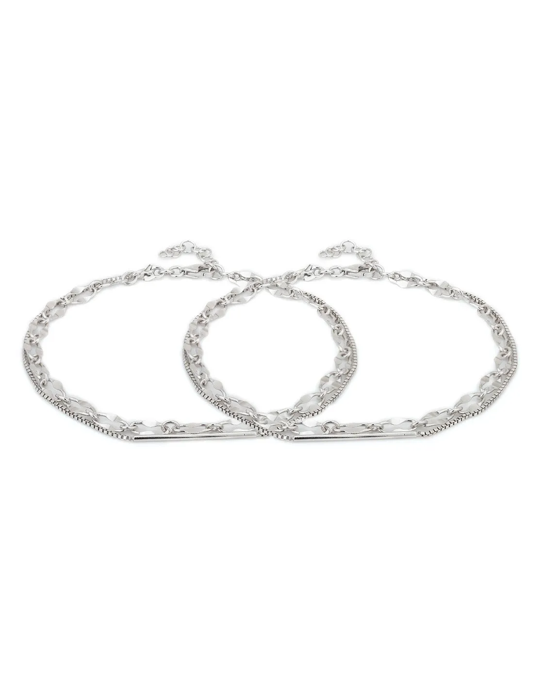 Carlton London -Set Of 2 Rhodium-Plated Silver Toned Layered Anklets For Women