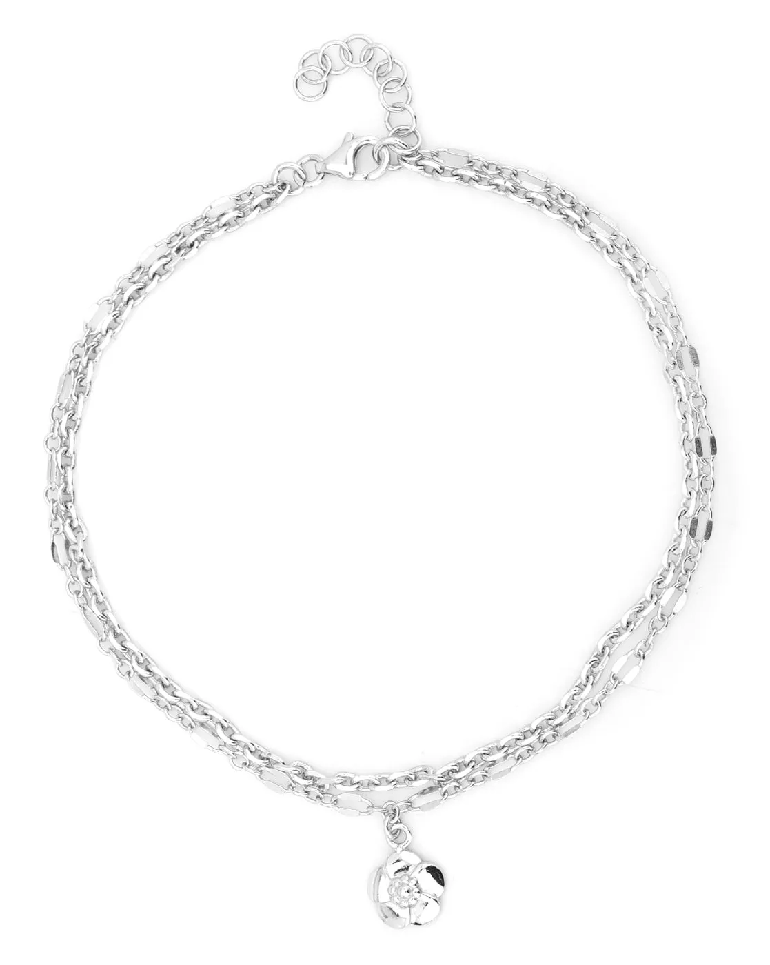 Carlton London -Set Of 2 Rhodium-Plated Silver Toned Layered Floral Link Anklets For Women