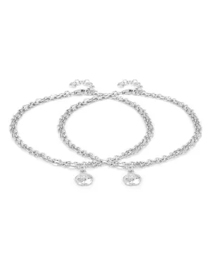 Carlton London -Set Of 2 Rhodium-Plated Silver Toned Layered Floral Link Anklets For Women