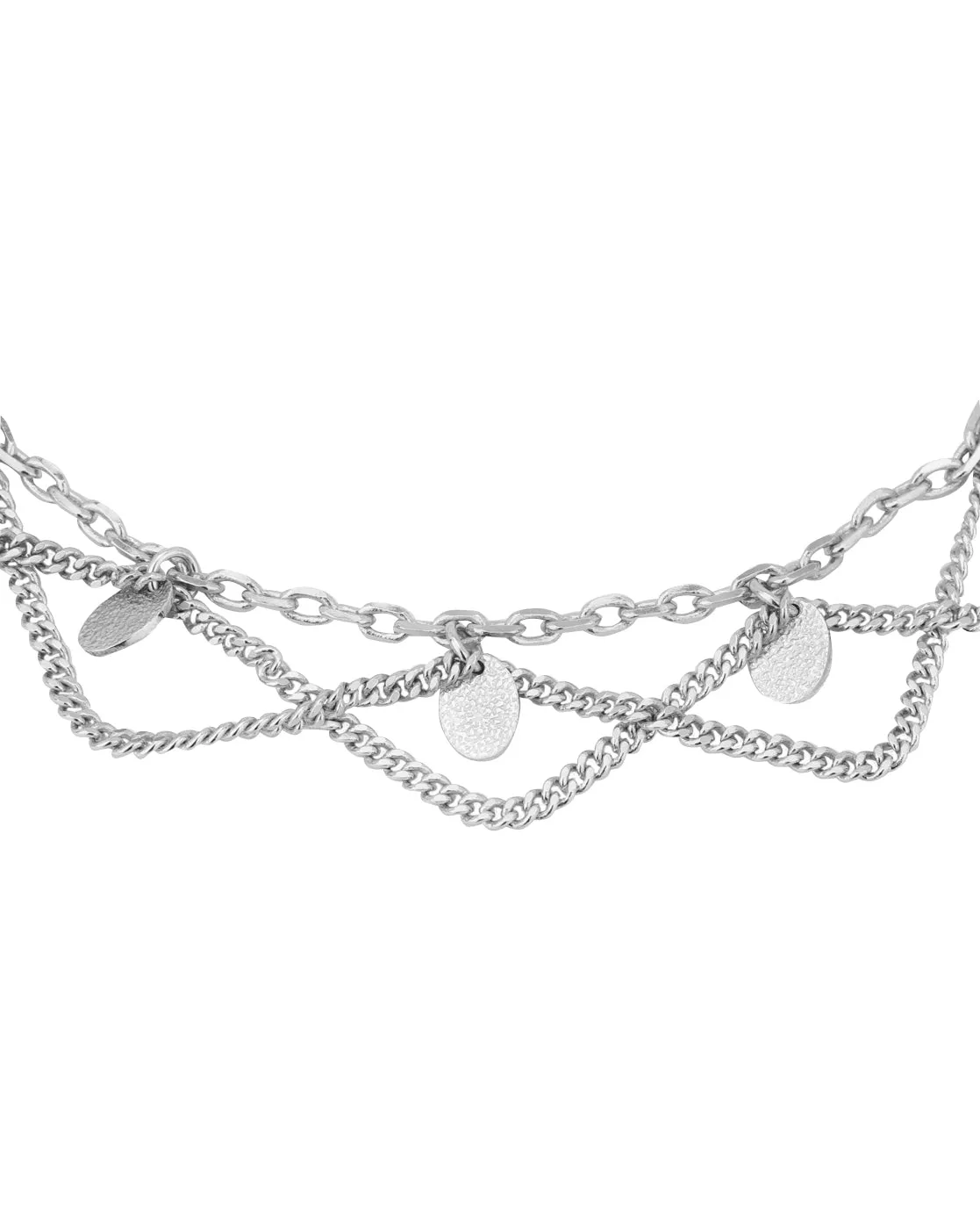 Carlton London -Set Of 2 Rhodium-Plated Silver Toned Layered Oval-Shape Anklets For Women