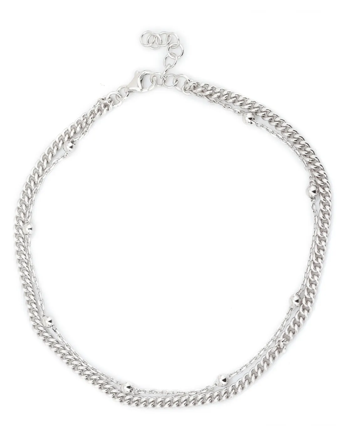 Carlton London -Set Of 2 Rhodium-Plated Silver Toned Silver Beaded Layered Anklets For Women