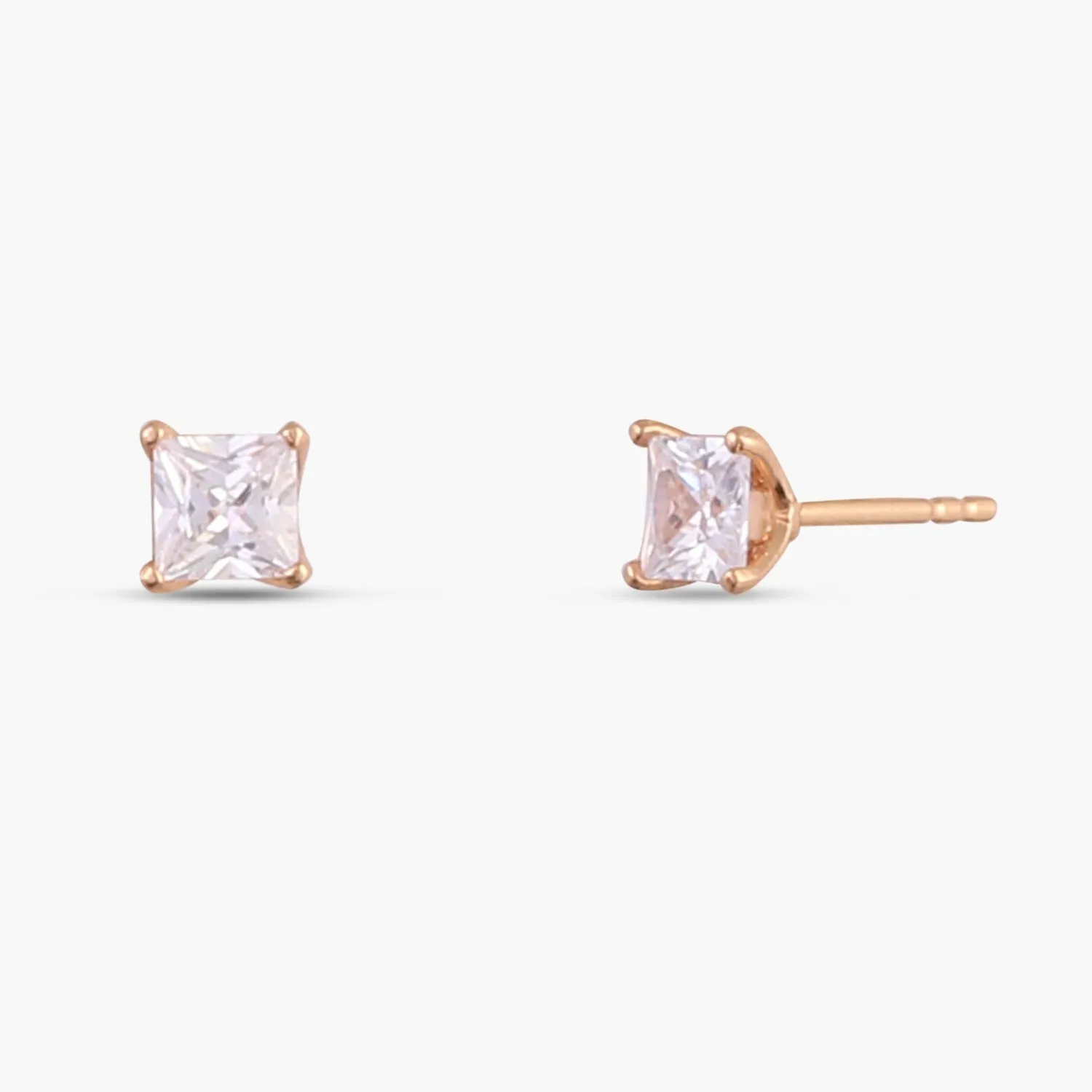 Classic Princess Cut CZ  Solitaire  Silver Stud Earrings, Small