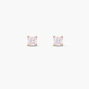 Classic Princess Cut CZ  Solitaire  Silver Stud Earrings, Small