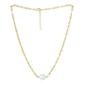 Credo gold link chain with cultured freshwater coin pearl necklace