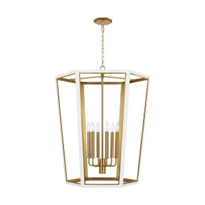 Curt 27 in. 6 Lights Pendant Light White & Brass Finish