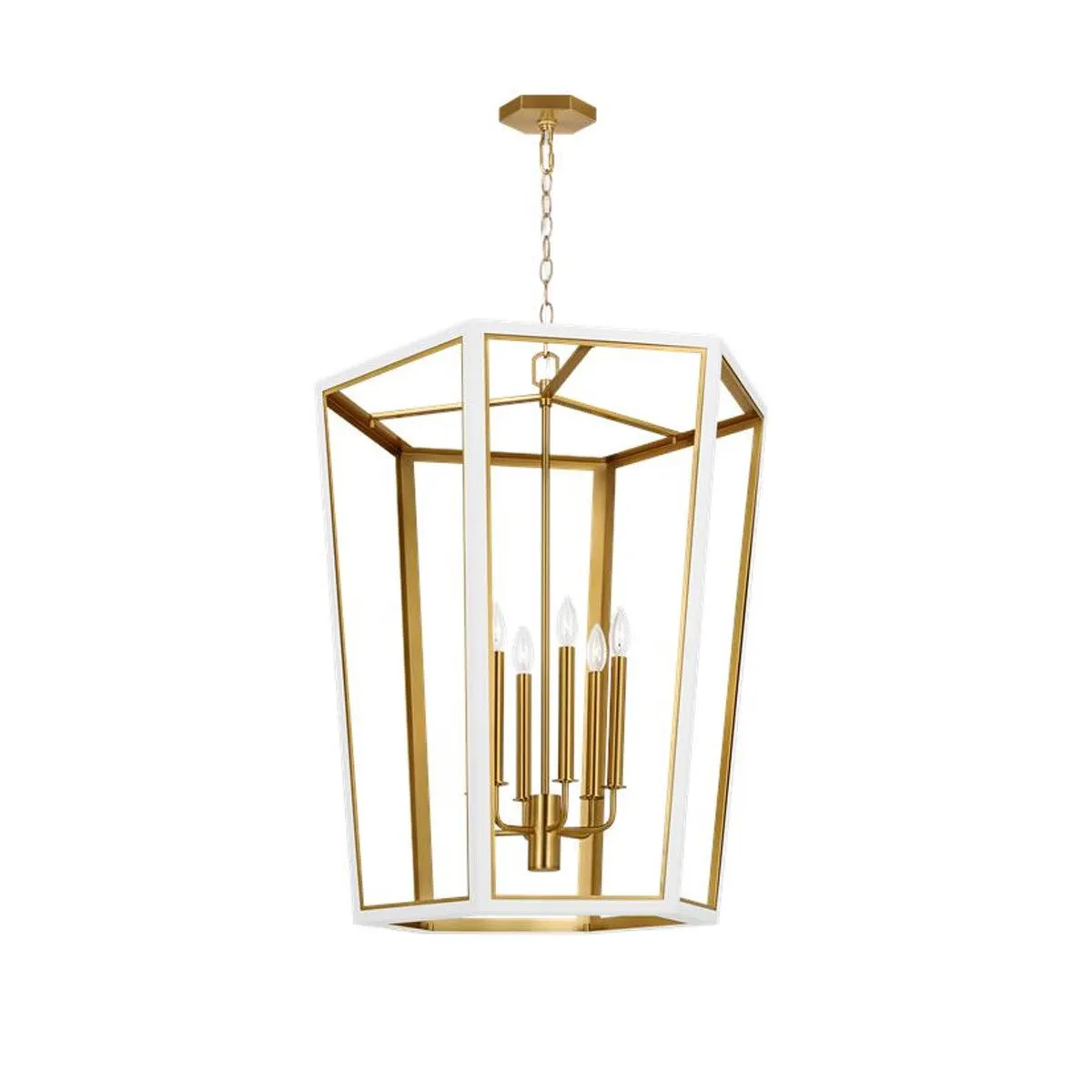 Curt 27 in. 6 Lights Pendant Light White & Brass Finish