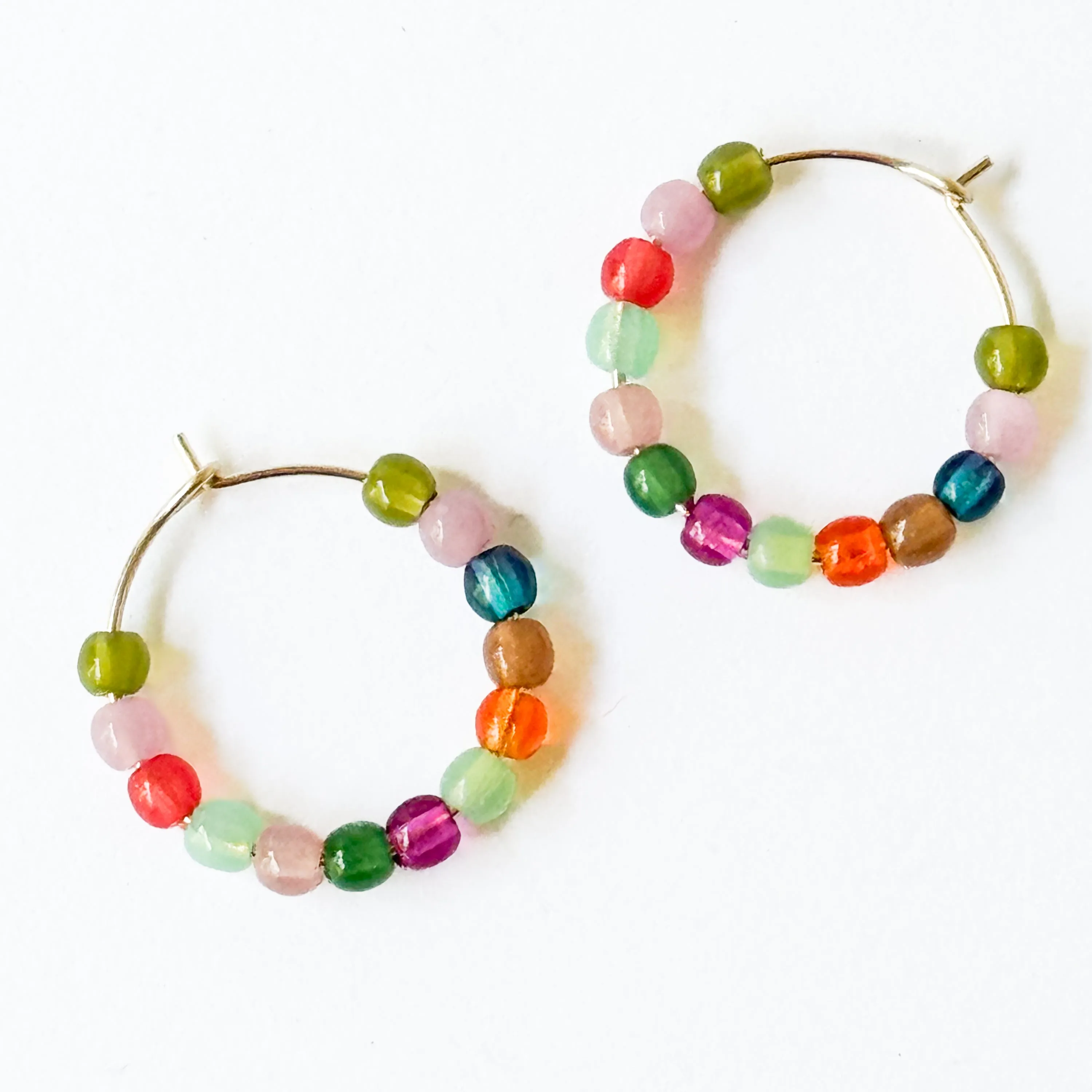 Cute Little Gold Filled Hoops With Beads - WS