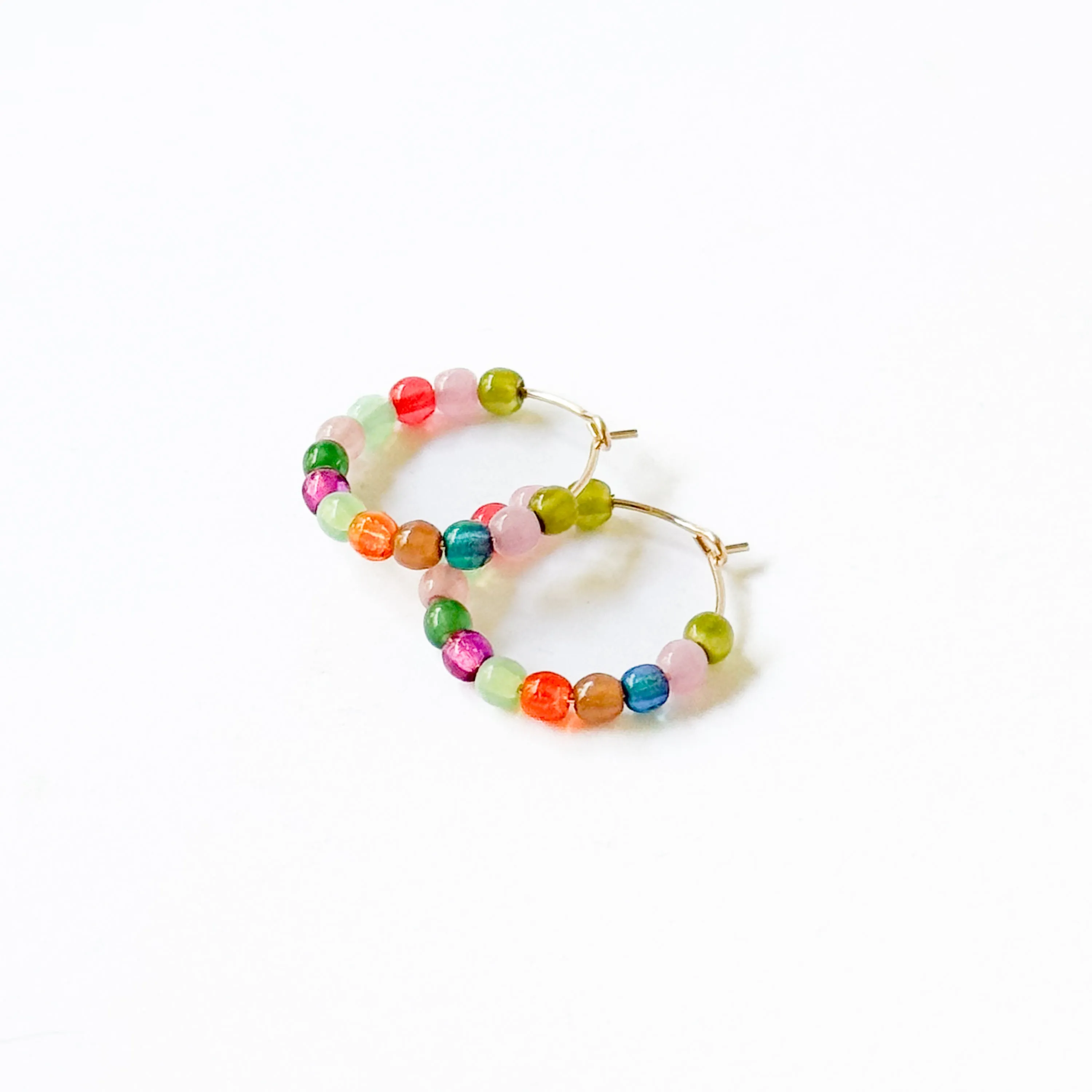 Cute Little Gold Filled Hoops With Beads - WS