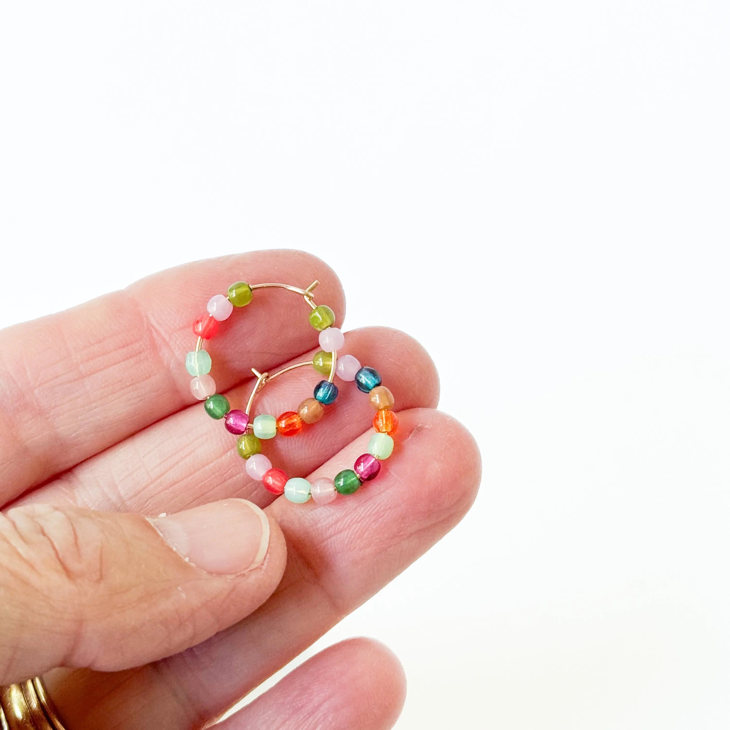 Cute Little Gold Filled Hoops With Beads - WS