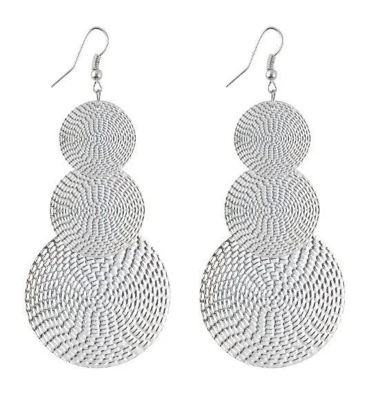 Dangling Basket Weave Circles Earrings in Gold or Silver