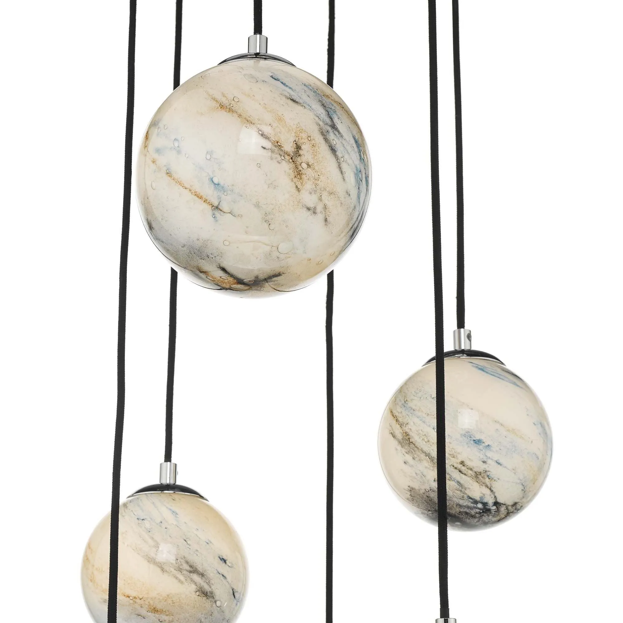 Dar MIK0650 | Mikara 6-Light Cluster Pendant | Marble Effect Glass/Polished Chrome