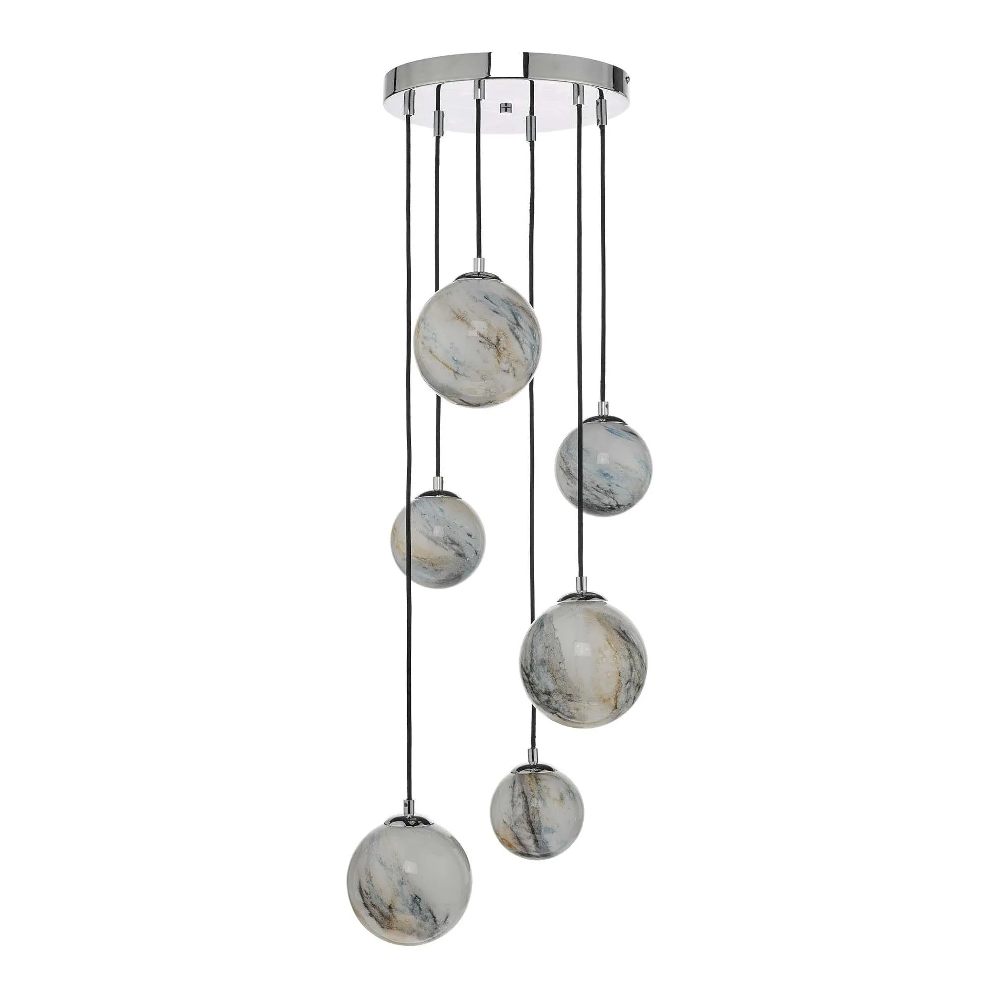 Dar MIK0650 | Mikara 6-Light Cluster Pendant | Marble Effect Glass/Polished Chrome