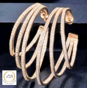 Dazzling Triple Circle Micro Pave Geometric Hoops 1.65”