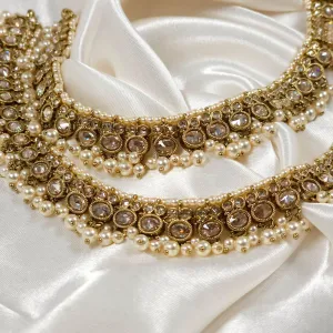 Divya - Antique Gold Polki Statement Anklets | Jhanjara