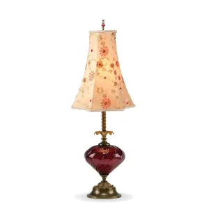 Elizabeth Jane Table Lamp 17RA8 with Deep Red Blown Glass and Floral Bell Shaped Shade by Kinzig Design