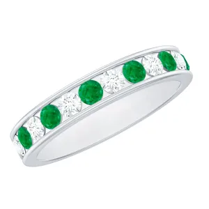 Emerald and Diamond Semi Eternity Band Ring