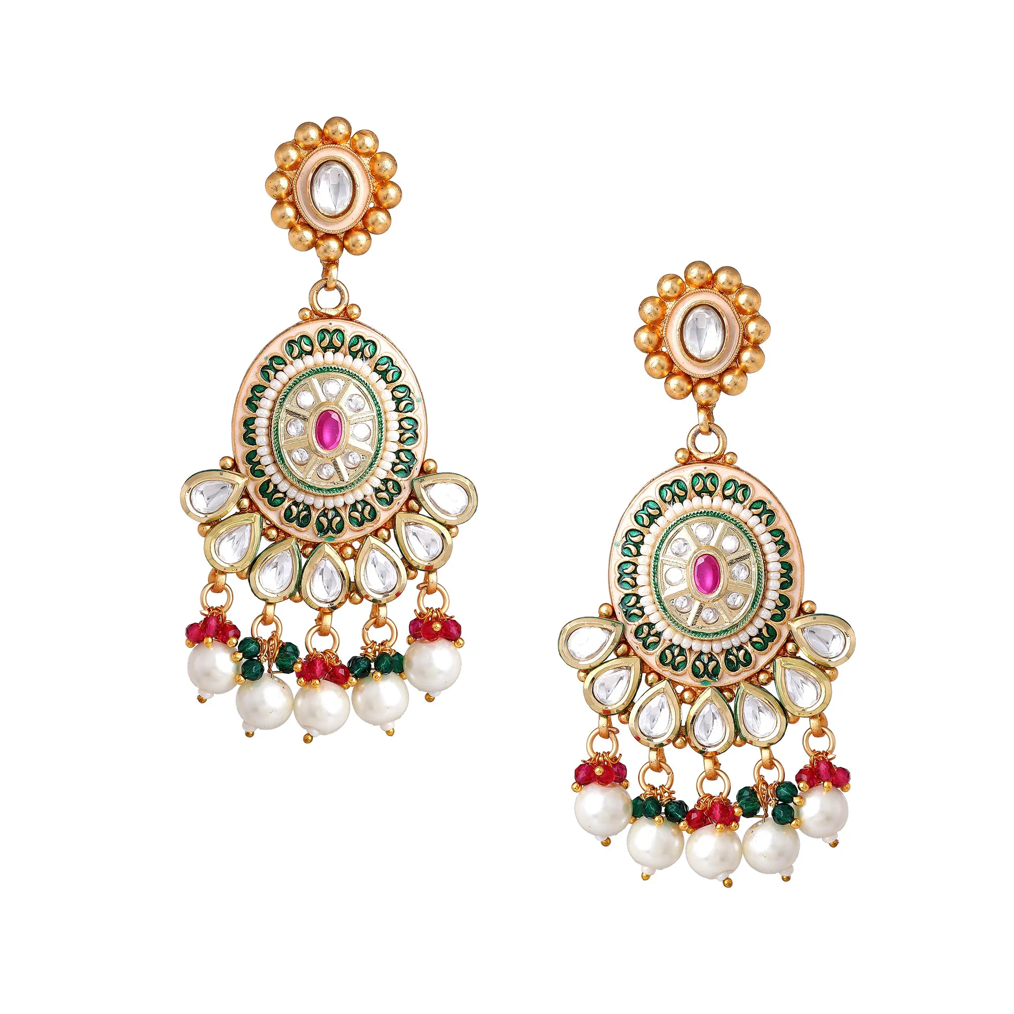 Estele Stunning Multi-color Regal Polki/ Kundan Bridal Necklace Set with Earrings & 1 Maang Tikkaâ€“ Timeless Bridal Elegance for Special Occasions for Women