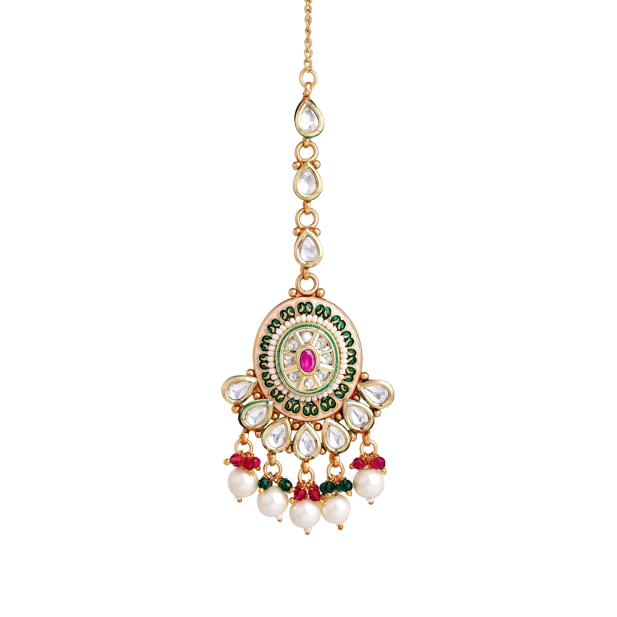 Estele Stunning Multi-color Regal Polki/ Kundan Bridal Necklace Set with Earrings & 1 Maang Tikkaâ€“ Timeless Bridal Elegance for Special Occasions for Women