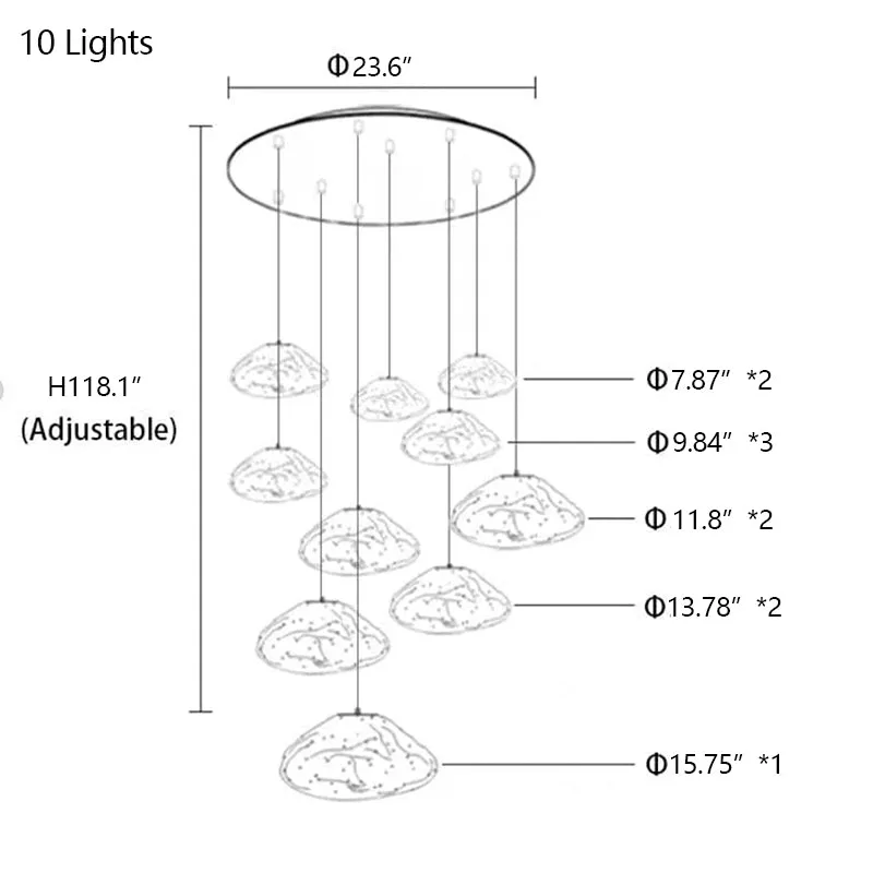 Extra Large Nordic Minimalist Glass Cloud Decorative Chandelier for Stairs/Living Room/High-ceiling Room